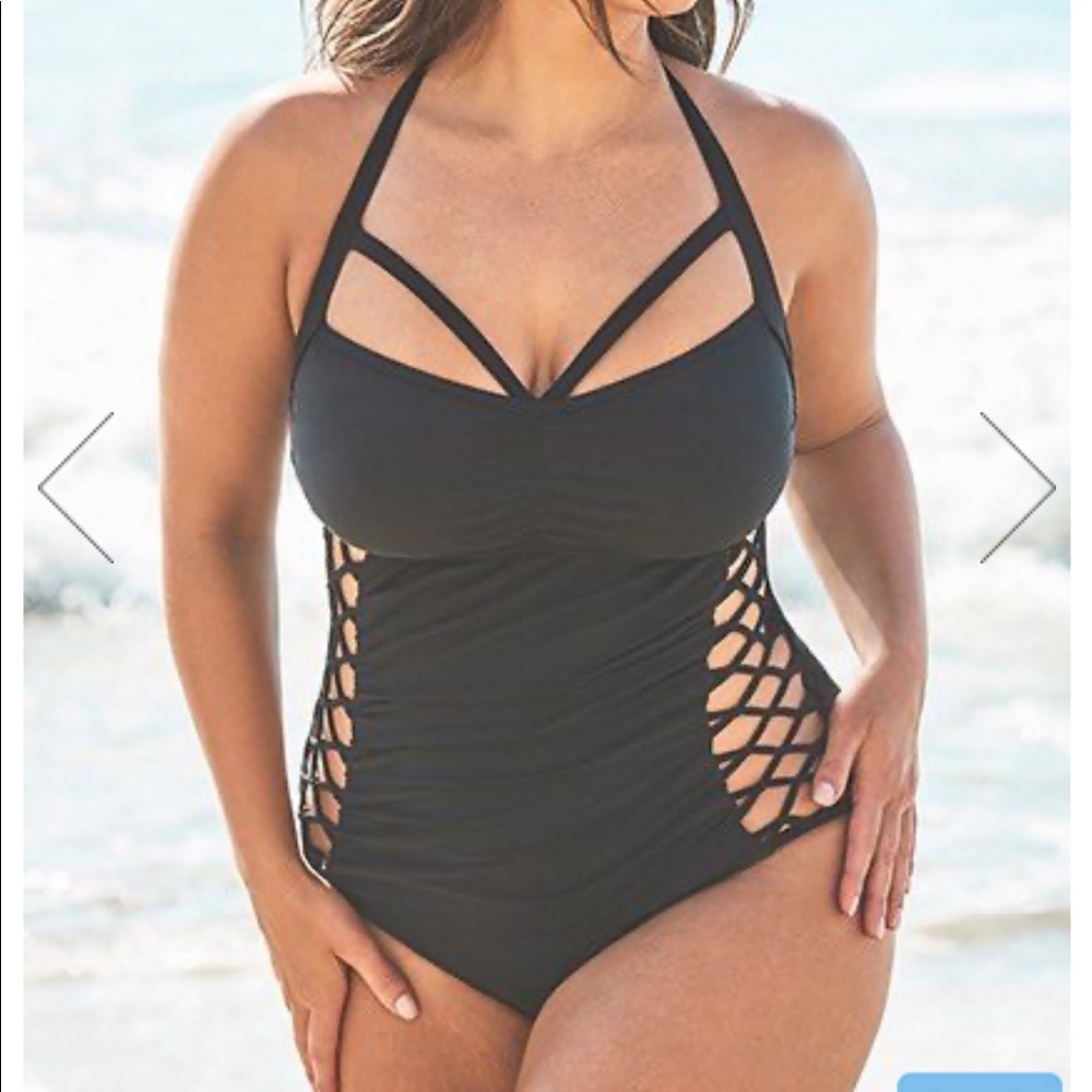 ASHLEY GRAHAM BOSS BLACK ONE PIECE SWIMSUIT
